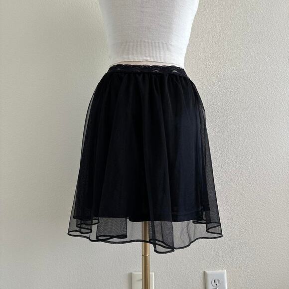 handmade black nylon sheer mesh mini skirt with lace detailing - Picture 2 of 10